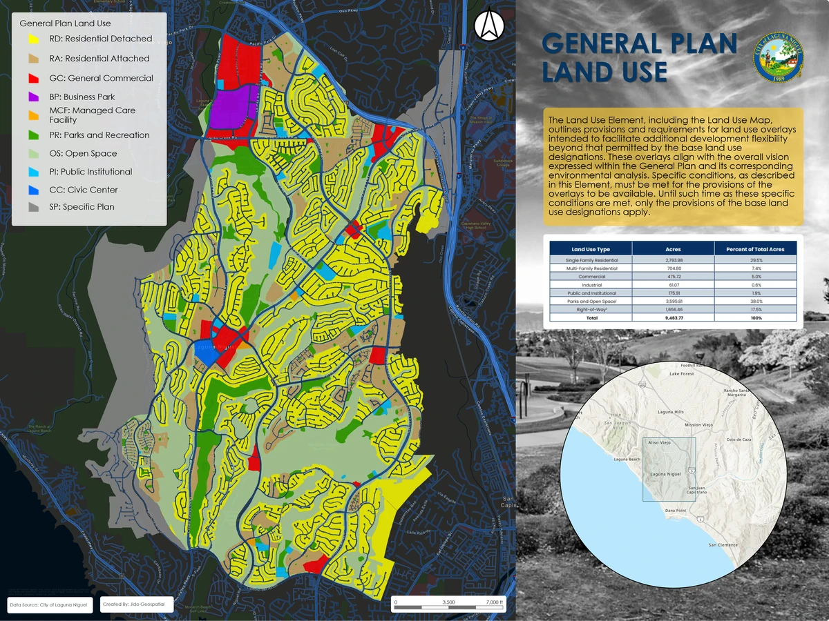 Finished MapPrint+ General Plan Land Use map exhibit for Laguna Niguel with a title, legend, and map layout